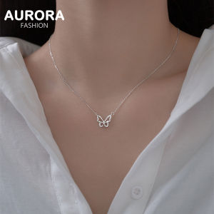 AURORA Real 925 Silver Temperament Butterfly Shiny Zircon Necklace Pendant Jewelry DS925-6
