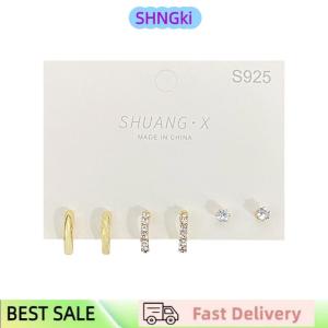 SHNGki 1 Set New Fashion Metal Circle Drop Small Earrings For Women Trend Pendant Piercing Earrings Set Jewelry Gifts