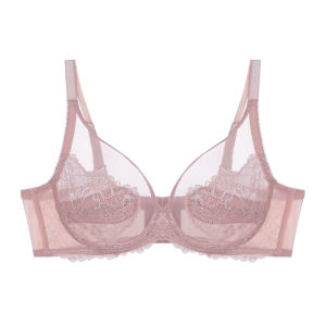 INTIMA Womens Full Coverage Non-Padded Bra Floral Lace Underwire Bras Thin Cup Unlined Sheer Minimizer Bralette