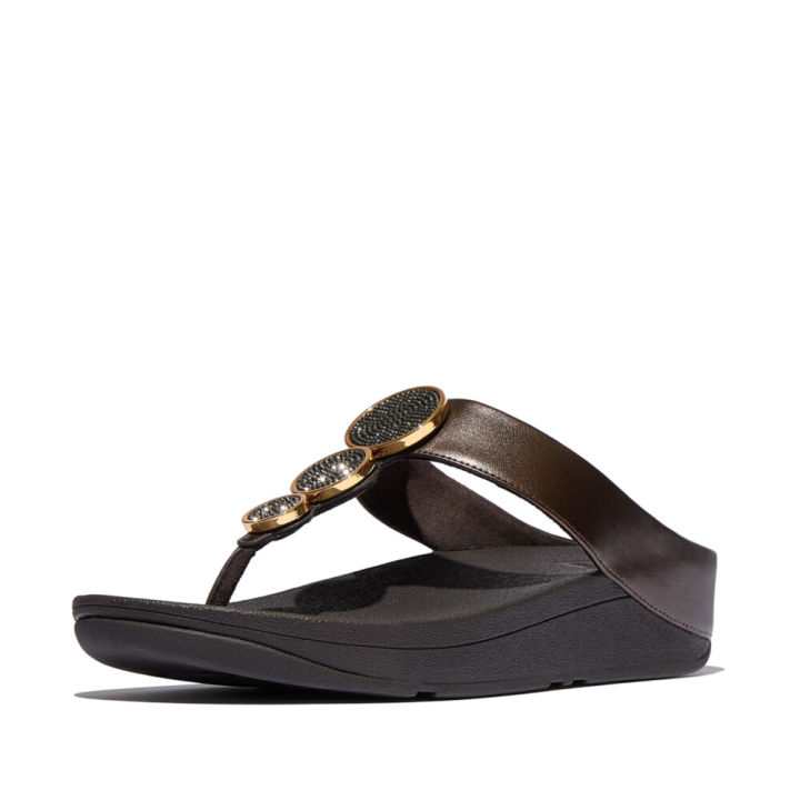 FITFLOP WOMEN HALO BEAD-CIRCLE METALLIC TOE-POST SANDALS -METALLIC
