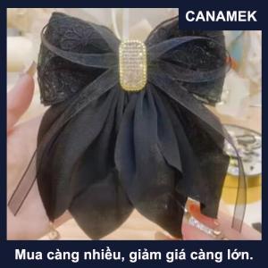 【CANAMEK】 New Kẹp Tóc Satin Vải Trang Trí Bow Rhinestone Màu Đen Kích Thước Lớn Kẹp Tóc Phụ Kiện Cho Phụ Nữ Cô Gái