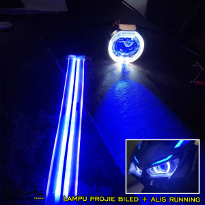 lampu alis 2mode running + projie biled/lampu projie depan biled 25in BIRU