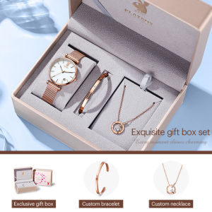 PLAYBOY watch for women waterproof 2026 new luxury fashion casual calendar quartz watch stainless steel rose gold brand-name jam tangan perempuan gift box for girlfriend