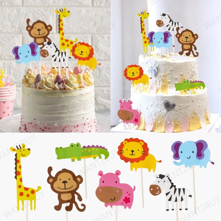 🇲🇾 7pcs Cartoon Wildlife Animal Cake Topper Decorations Happy Birthday ...