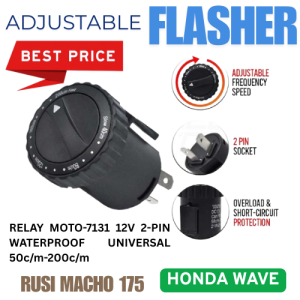 RUSI MACHO 175 MOTORCYCLE ADJUSTABLE FLASHER RELAY MOTO-7131 12V 2-PIN WATERPROOF UNIVERSAL 50c/m-200c/m