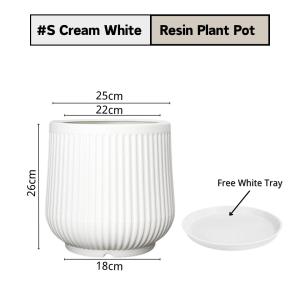 【SG Evergreen】Resin White Plant Pot with Drainage Hole & Tray Artificial Flower Plant Pot Modern Large Plants Resin Planter Pot Gardening Pot Indoor Outdoor Plants Pot