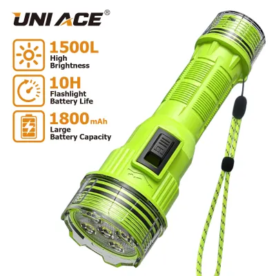 UNI ACE Brightness LED Diving Flashlight 1500LM Lightweight Waterproof Handheld Portable Professional Outdoor Adventure