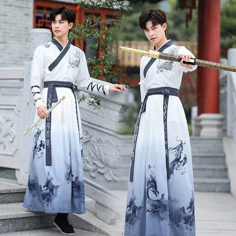 Ancient Chinese Dress Hanfu Men Traditional Embroidery Dresses China Style  Martial Arts Cosplay Costume Kimono Student Uniform