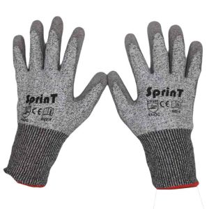 ถุงมือผ้า กันบาด ทำจากผ้า เคลือบ PU Palm Coated CUT5 สีเทา