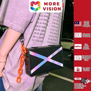 Mini Chain Decor Box Bag Fashion Sling for Women Men Reflective Shoulder Crossbody Korean Classic Messenger Beg Lelaki