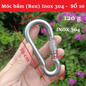 Khóa Móc Bấm Ren (Số 10) Inox 304 (120g) - Móc Treo Đa Năng Có Chốt Vặn An Toàn (10x5 cm)