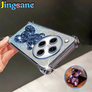 Jingsanc For OPPO Find X8 Pro Phone Case Clear Four Corner Anti-fall Flah Glitter Paper Bear Stand Holder TPU Back Cover Casing A59-2