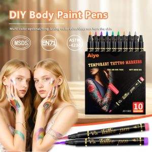 MINIFELE 262 Metallic Temporary Tattoo Pen Soft Head 10 Colors Tattoo Doodle Pen Professional Washable DIY Tattoo Pen Body Skin Painting