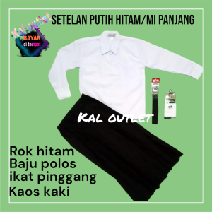 SETELAN SEKOLAH SD MI ANAK PEREMPUAN PUTIH HITAM PANJANG