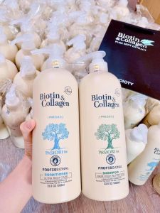 [Chính Hãng] Cặp Dầu Gội Xả BIOTIN Trắng - BIOTIN COLLAGEN Giảm Rụng Tóc Phục Hồi Khô Sơ Hư Tổn 1000ML