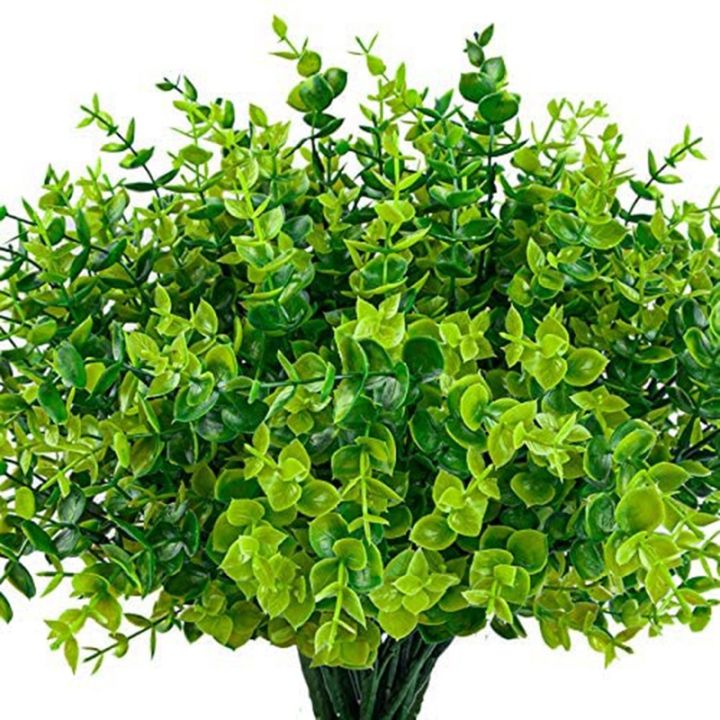 24 Pack Artificial Greenery Outdoor Plants Plastic Boxwood Shrubs Stems ...