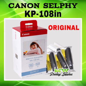 Canon Selphy KP-108IN Color Ink Paper Set ORIGINAL  [3pcs Ink set + 108 Sheet 4" x 6" Photo Paper] KP108 Photobooth CP1300 CP1200 CP900 CP760 MW Printing Supplies