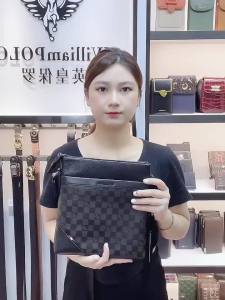 WilliamPolo Top Layer Cowhide Mens Business Casual Bag Trendy Single Shoulder Bag Crossbody Bag Plaid Small Crossbody Bag