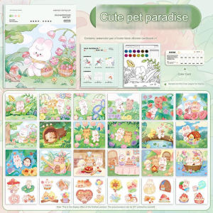 BBTAM 12 / 20 / 24 Sheets Watercolor Coloring Book Set with Paintbrush DIY Bookmarks Painting Set Kids