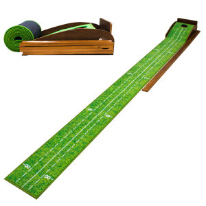 Crestgolf Golf Putting Mat for Indoor & Outdoor Practice Use with Wood Auto Ball Return System and 2 Holes Velvet Putting Green Great Golf Accessories for Men