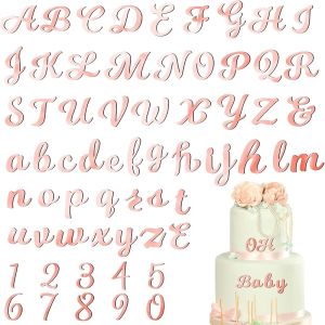 Jspupifip 64 Pcs Acrylic Cake Alphabet Numbers Topper Mirror Number 0-9 and Alphabet A-Z Personalized Cake Picks Decor Anniversary Wedding Baby Shower Party Supplies(Gold)