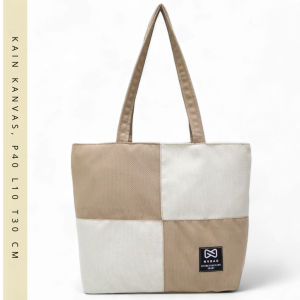 ( BISA COD) Tas Tote Kanvas Crem Krem Putih Karakter Totebag Kata Motivasi Tas Bahu Gambar Lucu