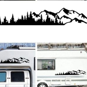 AE Decal dán xe ô tô hình dãy núi ngoại thương decal dán thân xe RV cắm trại decal dán hình cây thông và núi. 100x17cm