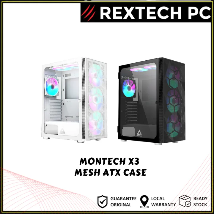 REXTECH MONTECH X3 MESH ATX Case Black & White PC Desktop Six Fixed ...