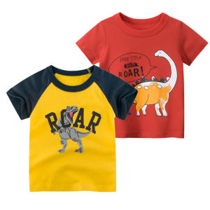 Roar Boys T-Shirt Boy Clothing Tshirt Kids Dinosaur Short Sleeve Top Baby Tee Girls Fashion Clothes Baju Red