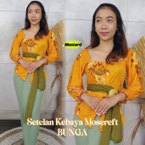 dOoOb Setelan Kebaya Sifon Moscrepe Bunga dan Rok Moscreft Strait Selendang Kebaya Pengantin Pesta Wisuda Modern