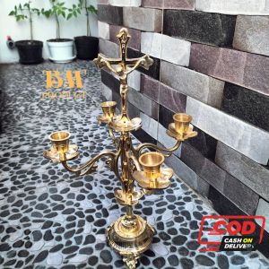 Tempat Lilin Kuningan Cabang 4 Salib Yesus Tempat Lilin Gereja Rohani 1 pcs