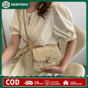 【New Arrival】 กระเป๋าสะพายข้างผู้หญิงถักโครเชต์ลายดอกไม้เบาๆเหมาะสำหรับการเดินทางและวันพักผ่อนริมทะเล