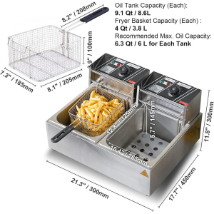 【Ship Today】Single And Dual Deep Fryers With Timing Electric Stainless Steel Deep Oil Fryer 6Liter/12Liter for Chicken Machine Kitchen And Dining Room