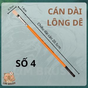 Cọ Lông Dê Cán Cam Đen Đầu Dẹp Cọ Vẽ Màu Nước Gouache Acrylic LIM BRUSH