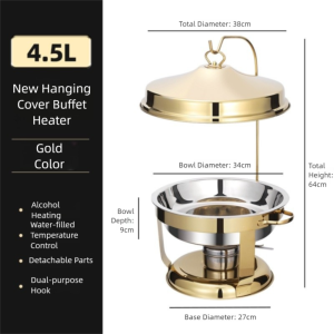 FEELDG Stainless Steel Warmer Food Chafing Dishes 4.5L Hanging Cover Serving Tray Luxury Insulation Buffet Dining Stove Buffet Catering