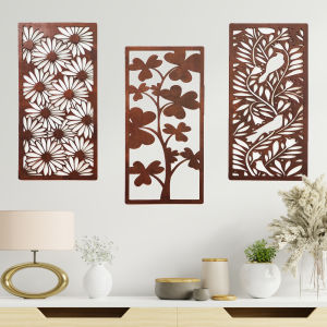Hiasan dinding kayu walldecor rumah aesthetic motif kembang siluet burung dekorasi ruang tamu minimalis 1set 3pcs