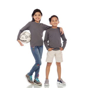 Kaos Polos Anak Oneck Lengan Panjang Bahan Katun Combed 30s Warna Abu Tua