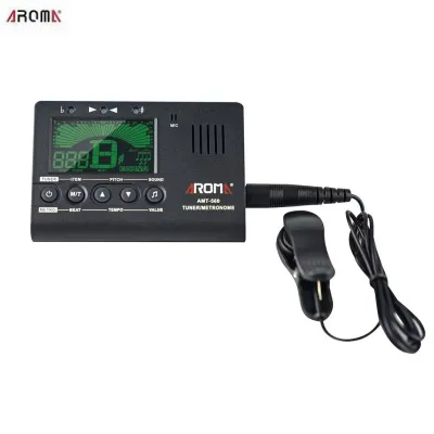 Electric Tuner Metronome Aroma AMT-560 Built-in Mic Microphone Pickup Cable 6.3mm for Guitar Chromatic Bass Violin Ukulele Universal Portable