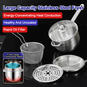 🔥Big Discount🔥Home Fryer With Strainer Multifunctional Largecapacity Stainless Steel Fryer Stainless Steel Deep Fry Pot With Filter Basket Multi Purpose Kitchen Oil Strainer Pot For Frying Steaming Cooking Tempura And Filtration