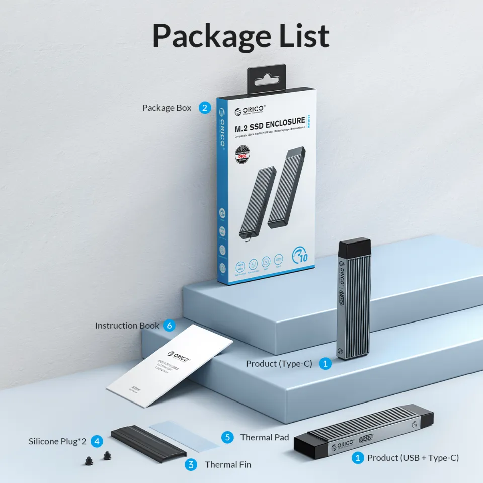 ORICO M.2 NVMe SSD Enclosure - USB 3.2 Gen 2 Type-C, 10Gbps, Tool-Free, Aluminum