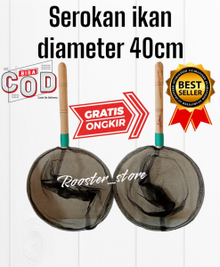 SEROKAN IKAN MODEL BULAT DIAMETER 40CM GAGANG KAYU PANJANG 35CM SESER IKAN LELE BAHAN WARING SANGAT KOKOH DAN KUAT