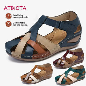 Atikota Wedge Sandals Woman Light Outdoor Beach Slip-On Round Female Slippers Casual Comfortable Summer Sandal