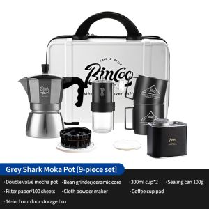 BINCOO Coffee Moka Pot Set with Box Outdoor Double Valve Coffee Brewing Set Camping Coffee Equipment Portable Travel 2Cups