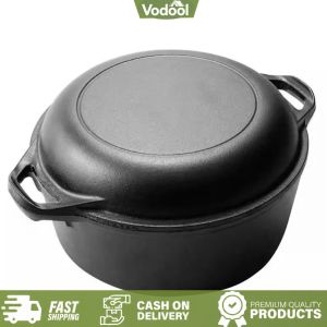 [VSC] 2 in 1 Iron Dutch Oven Pot with Skillet Lid Skillet Cookware Pan Set with Dual Handles for Bread Baking