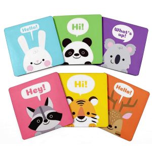 Bộ sưu tập 6 miếng đế lót ly Inkdotpot set of 6 usable - Cute Animals chủ đề thú cưng chống trượt 4inch*4inch của Mỹ