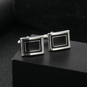 1Pair High End Solid Color Square Simple Line Design Cufflinks Black Alloy Enamel French Cuff Links Business Shirt Accessories