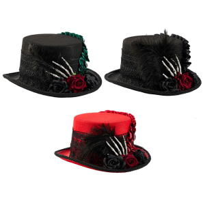 Dark Series Theme Top Hat Wool Skeleton Flower Design Tall Hat For Cosplay Enthusiasts And Theater Stage Performances