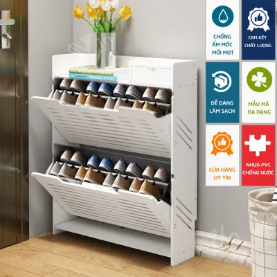 Tủ giày thông minh 2 tầng 2 ngăn chứa 13 đến 17 đôi giày dép có hộc để chìa khóa tiện lợi chống ẩm mốc cong vênh - WinDecor