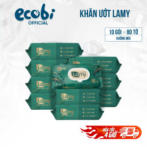 Thùng 10 gói khăn ướt Lamy 80 tờ không cồn không parabens cao cấp dành cho em bé