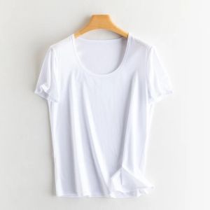 Summer Short Sleeve T-Shirt Women Tee Shirts Real Silk Linen Cotton T Shirt Womens Casual Tees V-neck Woman Tshirt Solid Tops2026